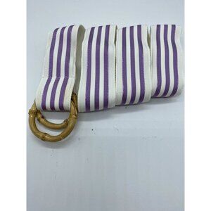 J Crew White Purple Striped D Ring Belt Women's M-L Bamboo Rings Acetate